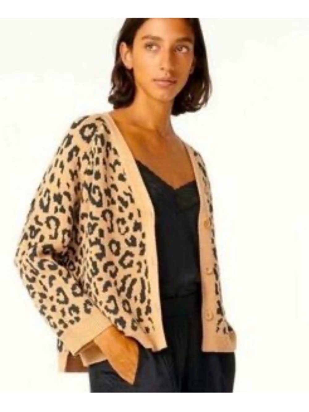 J. Crew Wool Blend Leopard V-Neck Cardigan